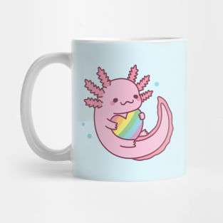 Cute Axolotl Hugging Rainbow Heart Mug